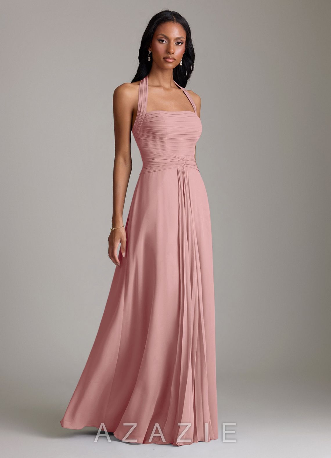 Azazie Clarisa Dusty Rose A-Line Pleated Chiffon Dress