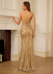 Dominsign Champagne Floral Sheer Corset Sequin Mermaid Dress champagne