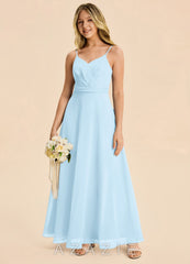 Azazie Tenzly Junior Sky Blue A-Line Pleated Chiffon Dress sky_blue