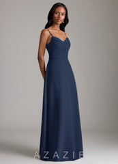 Azazie Kali Dark Navy A-Line Pleated Chiffon Dress dark_navy