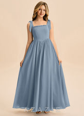 Azazie Delia Junior Dusty Blue A-Line Bow Chiffon Dress dusty_blue