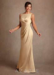 Azazie Baltimore Champagne A-Line Pleated Stretch Satin Dress champagne