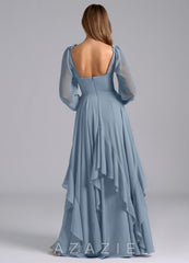 Azazie Karan Dusty Blue A-Line Long Sleeve Chiffon Dress dusty_blue