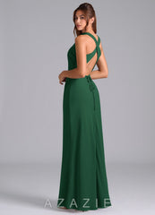 Azazie Evadne Dark Green Sheath Pleated Chiffon Dress dark_green