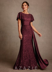 Azazie Harrison Cabernet Mermaid Pleated Lace Dress