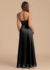 Azazie Wren Black A-Line Strapless Metallic Satin Dress black