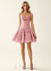 Stamsia Coral Pink Jacquard Ball Gowns Mini Dress