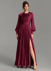 Azazie Grayson Burgundy A-Line Long Sleeve Stretch Satin Dress