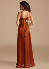 Azazie Zeya Auburn A-Line Pleated Metallic Satin Dress auburn