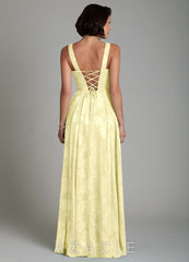 Azazie Persia Lemon Sorbet A-Line Corset Floral Jacquard Burnout Dress lemon_sorbet