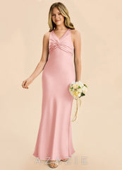 Azazie Hati Junior Powder Pink Mermaid Stretch Satin Dress powder_pink