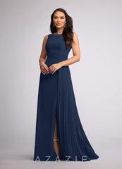 Azazie Galvan Dark Navy A-Line Sequins Chiffon Dress