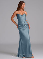 Azazie Claudelle Dusty Blue Mermaid Strapless Stretch Satin Dress dusty_blue