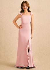 Azazie Novalie Girls Formal Powder Pink Mermaid Bow Stretch Satin Dress powder_pink