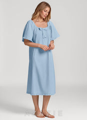 Ruffled Bow Short Sleeve Cotton Pajama Dress sky_blue
