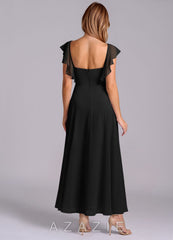 Azazie Leilani Black A-Line Ruched Chiffon Dress black