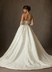 Azazie Allira Antique White Ball-Gown Strapless Floral Jacquard Dress