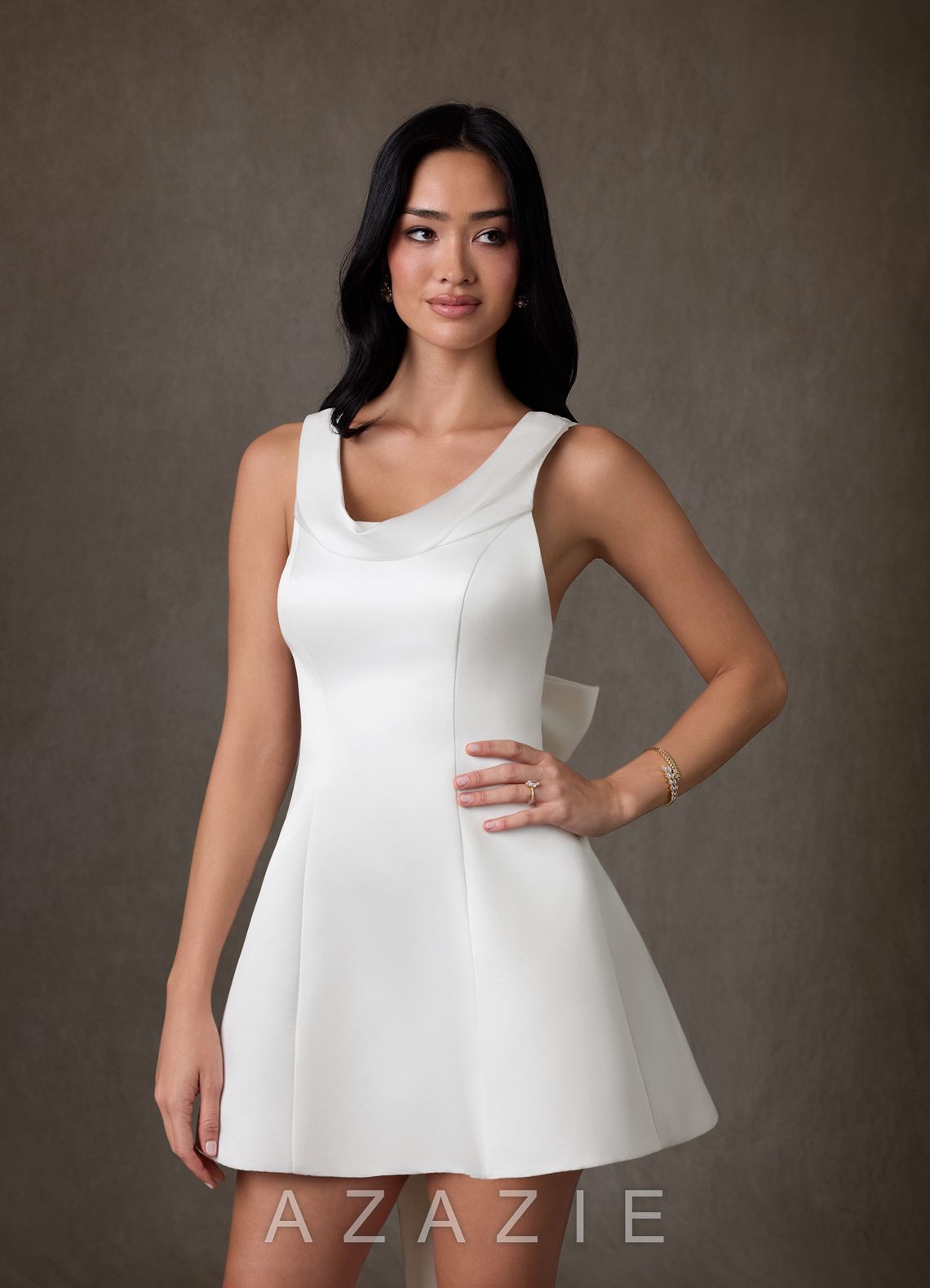 Azazie Carrie Diamond White A-Line Stretch Satin Dress