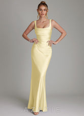Azazie Agustina Lemon Sorbet Mermaid Corset Stretch Satin Dress