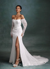 Azazie Zelda Diamond White Mermaid Side Slit Lace Dress