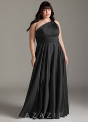 Azazie Charlize Black A-Line One Shoulder Stretch Satin Dress black