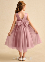 Azazie Winnie Dusty Rose Ball-Gown Bow Tulle Dress