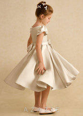 Azazie Pearl Champagne Ball-Gown Pleated Matte Satin Dress champagne
