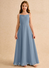 Azazie Jaella Girls Formal Dusty Blue A-Line Pleated Chiffon Dress dusty_blue