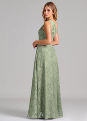 Azazie Phaedra Agave A-Line One Shoulder Floral Burnout Dress agave
