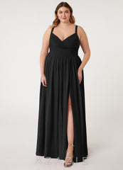 Azazie Chanel Black A-Line Pleated Chiffon Dress black