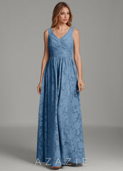 Azazie Keyla Steel Blue A-Line Pleated Floral Burnout Dress steel_blue