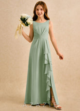 Azazie Chibi Girls Formal Dusty Sage A-Line Pleated Chiffon Dress