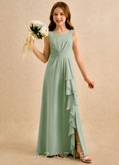 Azazie Chibi Girls Formal Dusty Sage A-Line Pleated Chiffon Dress