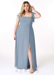 Azazie Bondi Dusty Blue A-Line Ruffled Chiffon Dress dusty_blue