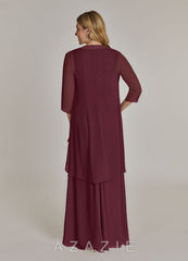 Azazie Manuella Cabernet A-Line V-Neck Pleated Chiffon Dress cabernet