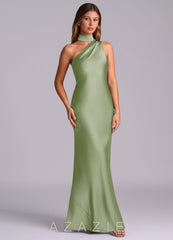 Azazie Seona Dusty Sage Mermaid One Shoulder Stretch Satin Dress dusty_sage