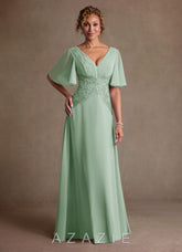 Azazie Milliat Agave A-Line Lace Chiffon Dress