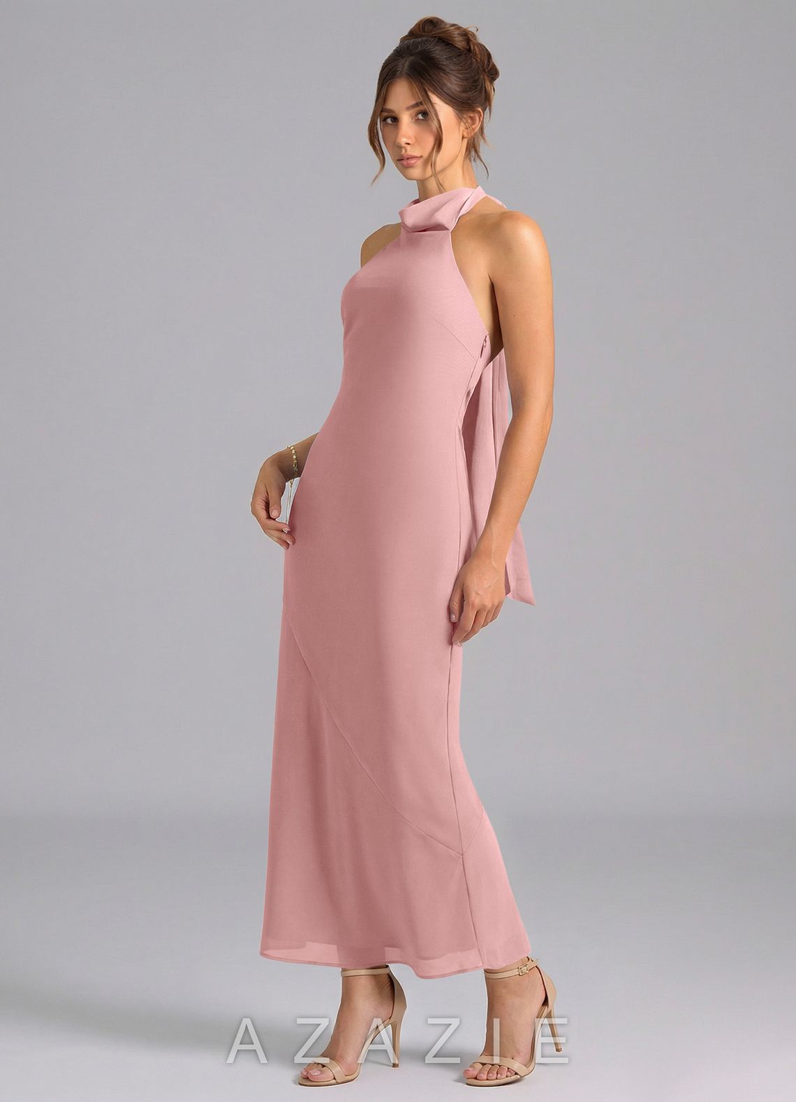 Azazie Velli Dusty Rose Mermaid High Neck Chiffon Dress