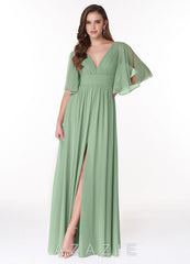 Azazie Temeka Matcha A-Line Ruched Chiffon Dress