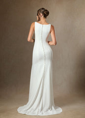 Azazie Raven Diamond White Sand Mermaid Side Slit Tulle Dress diamond_white/sand