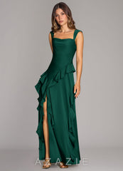 Azazie Sloane Emerald A-Line Sweetheart Neckline Stretch Satin Dress emerald