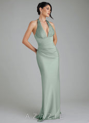 Azazie Torrance Agave Mermaid Corset Stretch Satin Dress