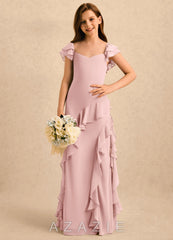 Azazie Ada Girls Formal Powder Pink Sheath Ruched Chiffon Dress powder_pink