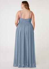 Azazie Alia Dusty Blue A-Line Pleated Chiffon Dress dusty_blue