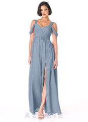 Azazie Lianne Dusty Blue A-Line Off the Shoulder Chiffon Dress