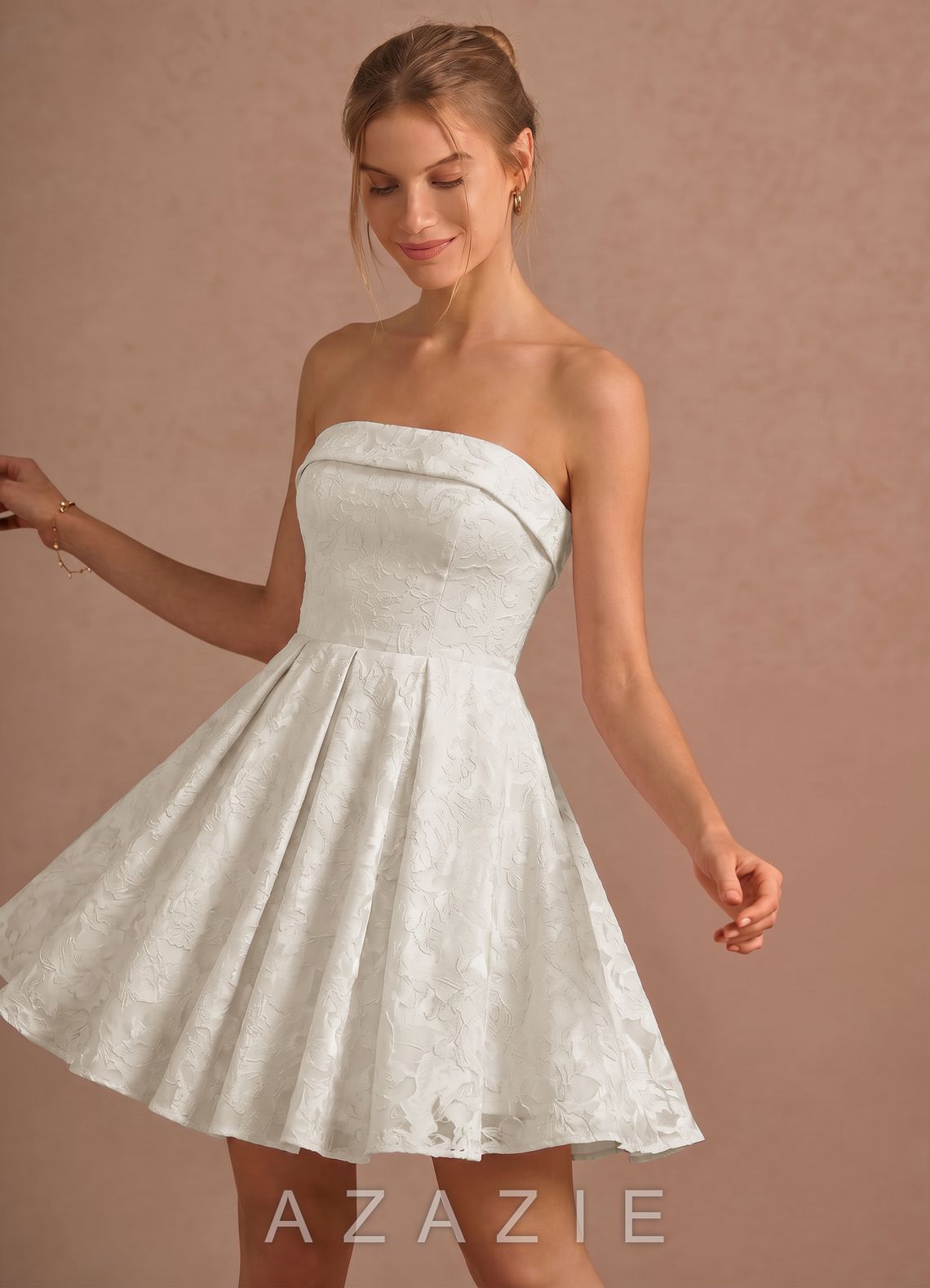 Genevieve White Jacquard Mini A-line Mini Dress