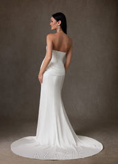 Azazie Miranda Diamond White Sheath Strapless Stretch Satin Dress diamond_white