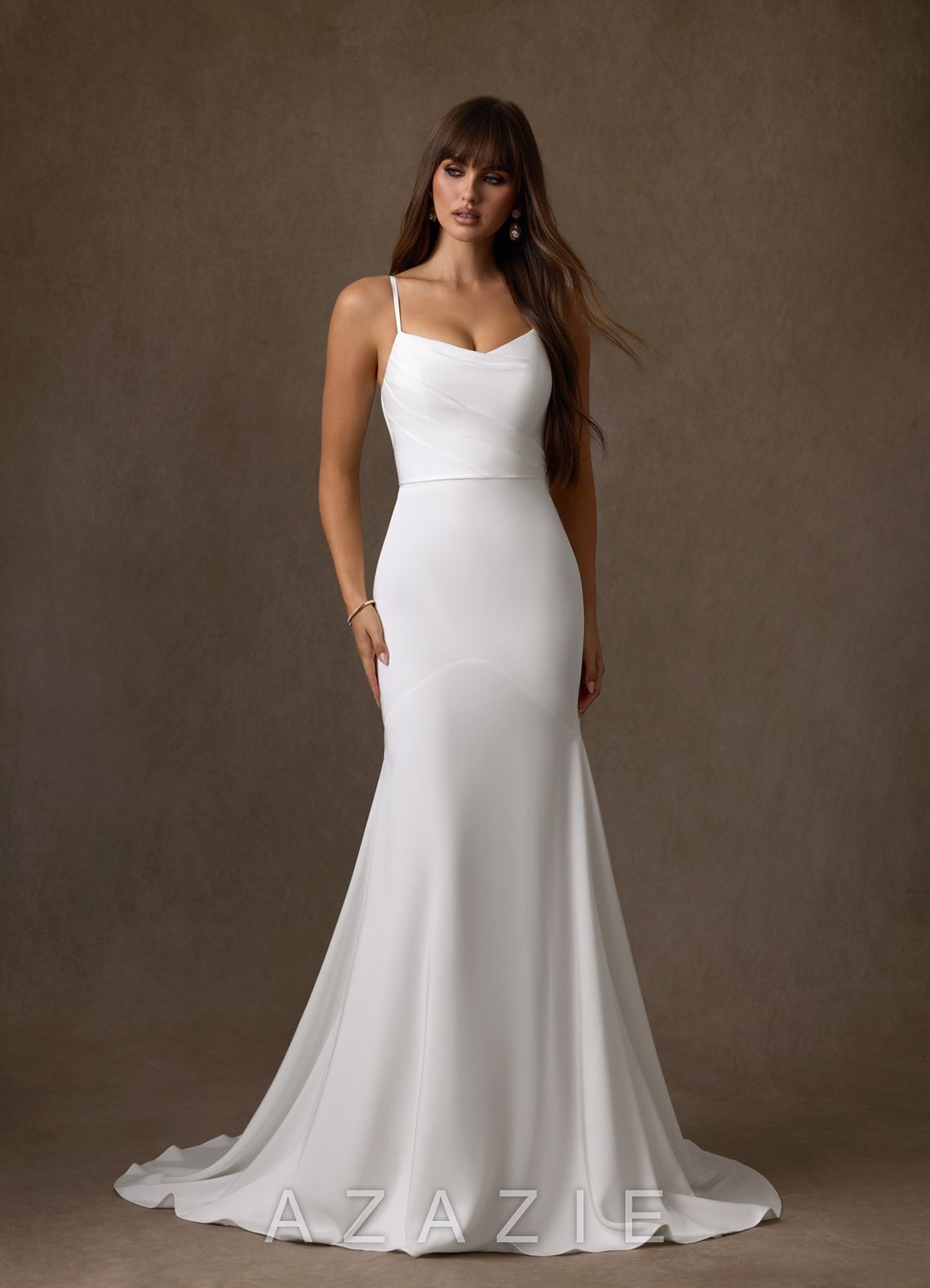 Azazie Farah Diamond White Mermaid Crepe Back Satin Dress