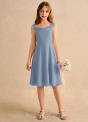 Azazie Pup Girls Formal Dusty Blue A-Line Pleated Chiffon Dress dusty_blue