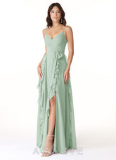 Azazie Peyton Agave A-Line Ruched Chiffon Dress